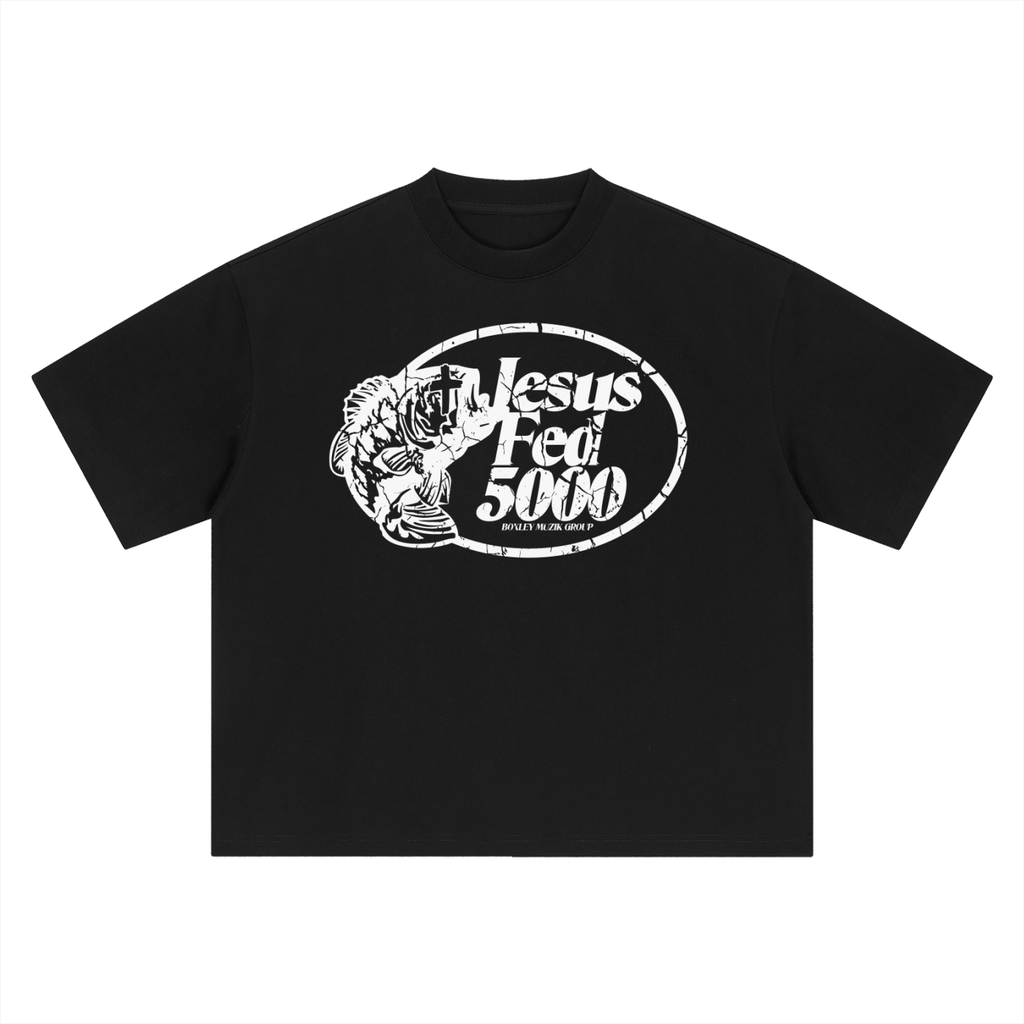 “JESUS FED 5000” BOXY OVERSIZED TEE BLACK/WHITE