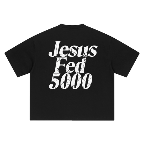 “JESUS FED 5000” BOXY OVERSIZED TEE BLACK/WHITE