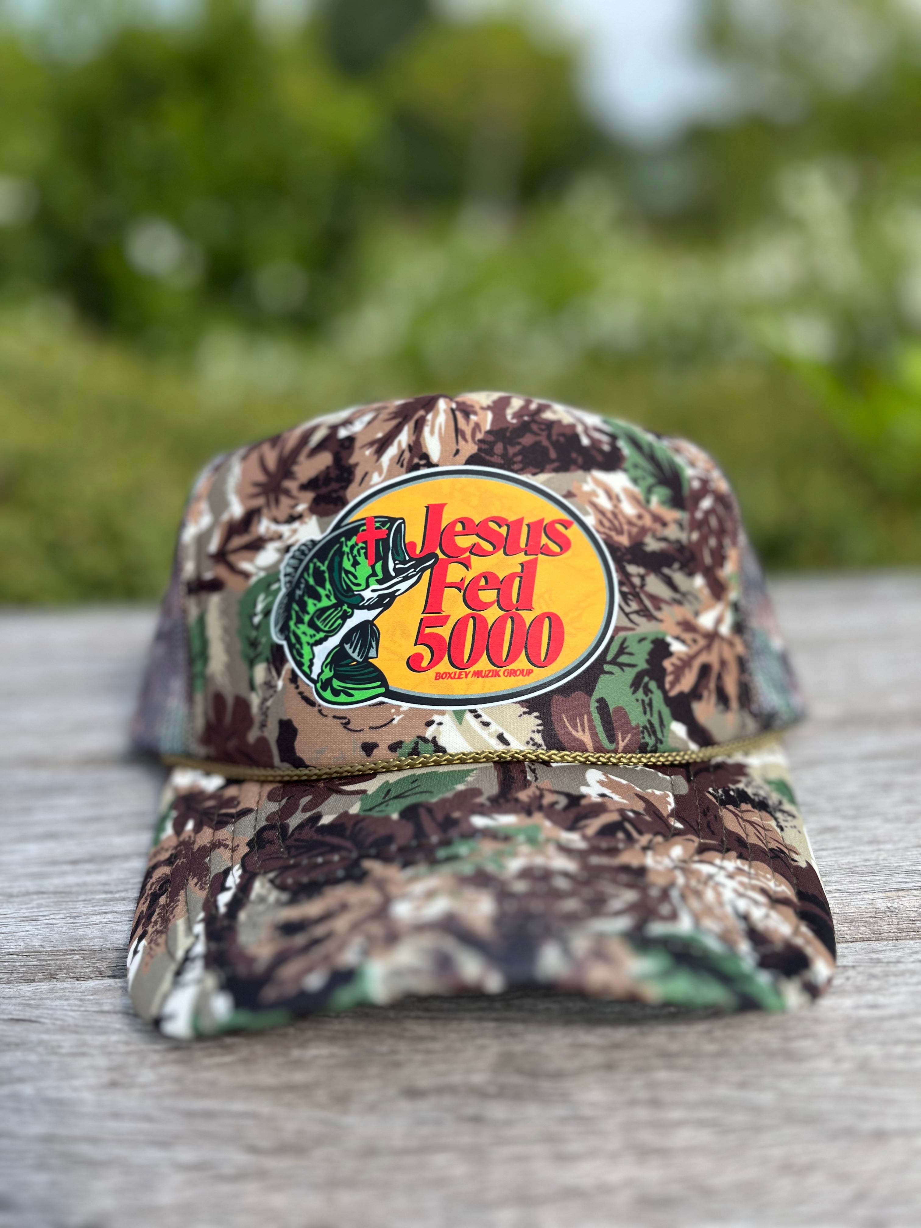 JESUS FED 5000 CAMO TRUCKER HAT