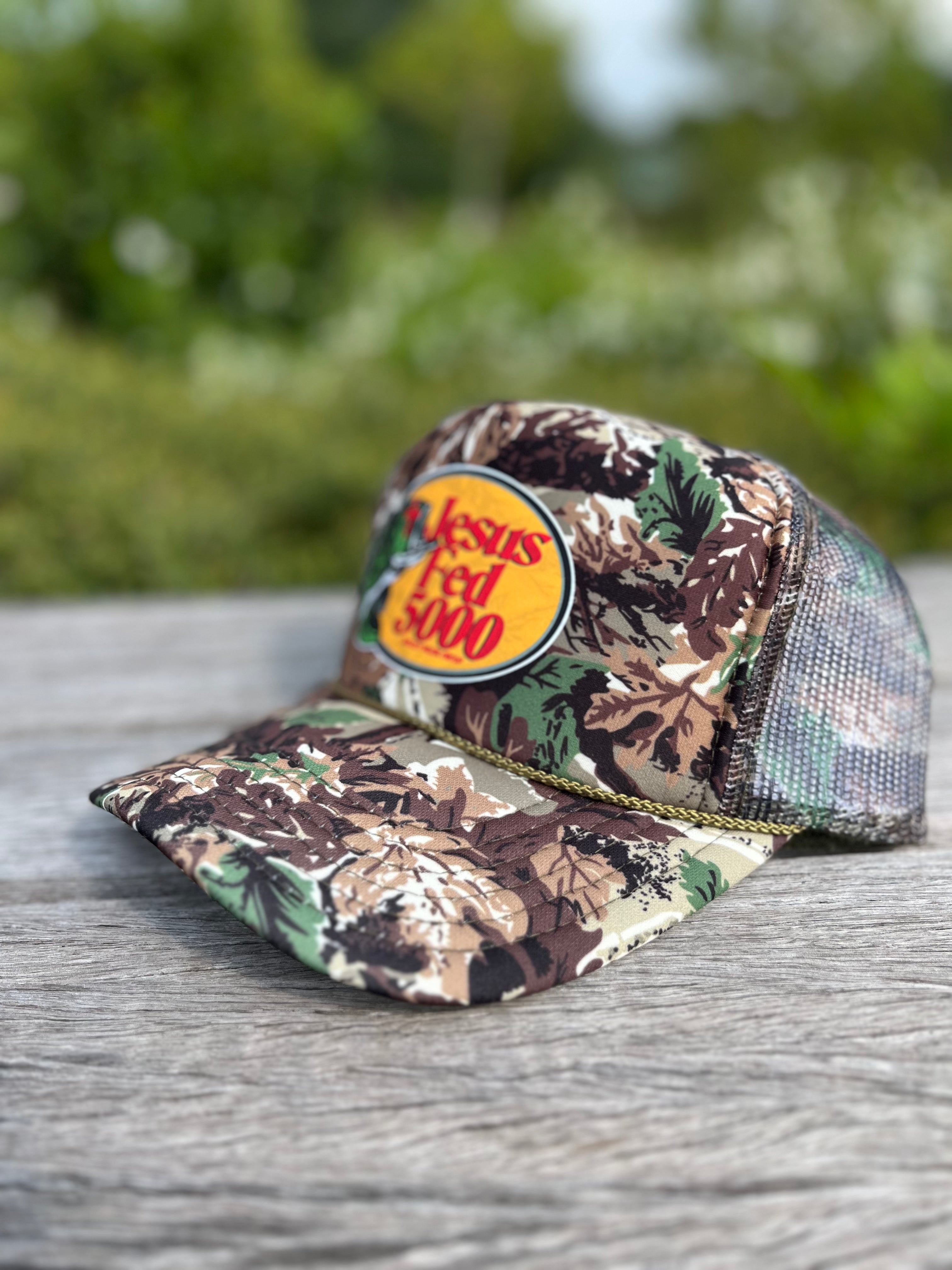 JESUS FED 5000 CAMO TRUCKER HAT
