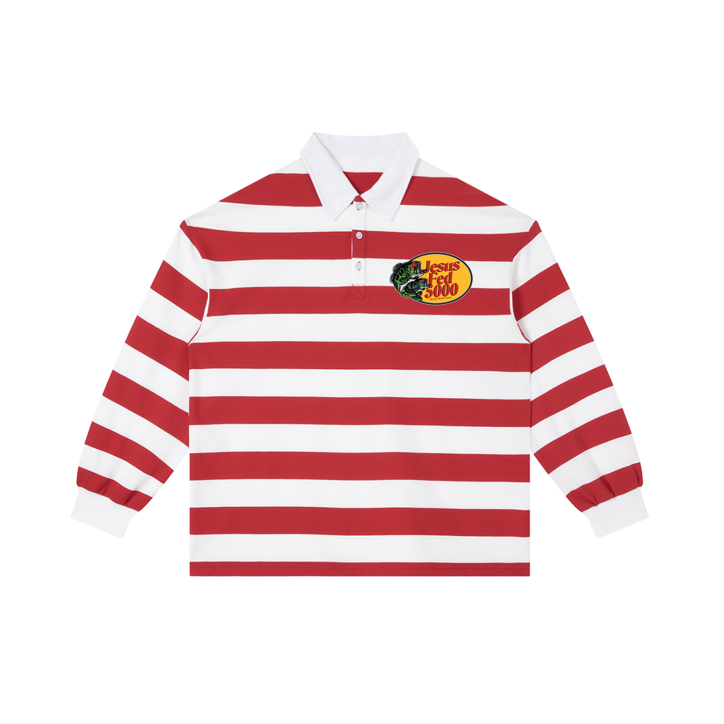 “JESUS FED 5000” STRIPE POLO RED/WHITE