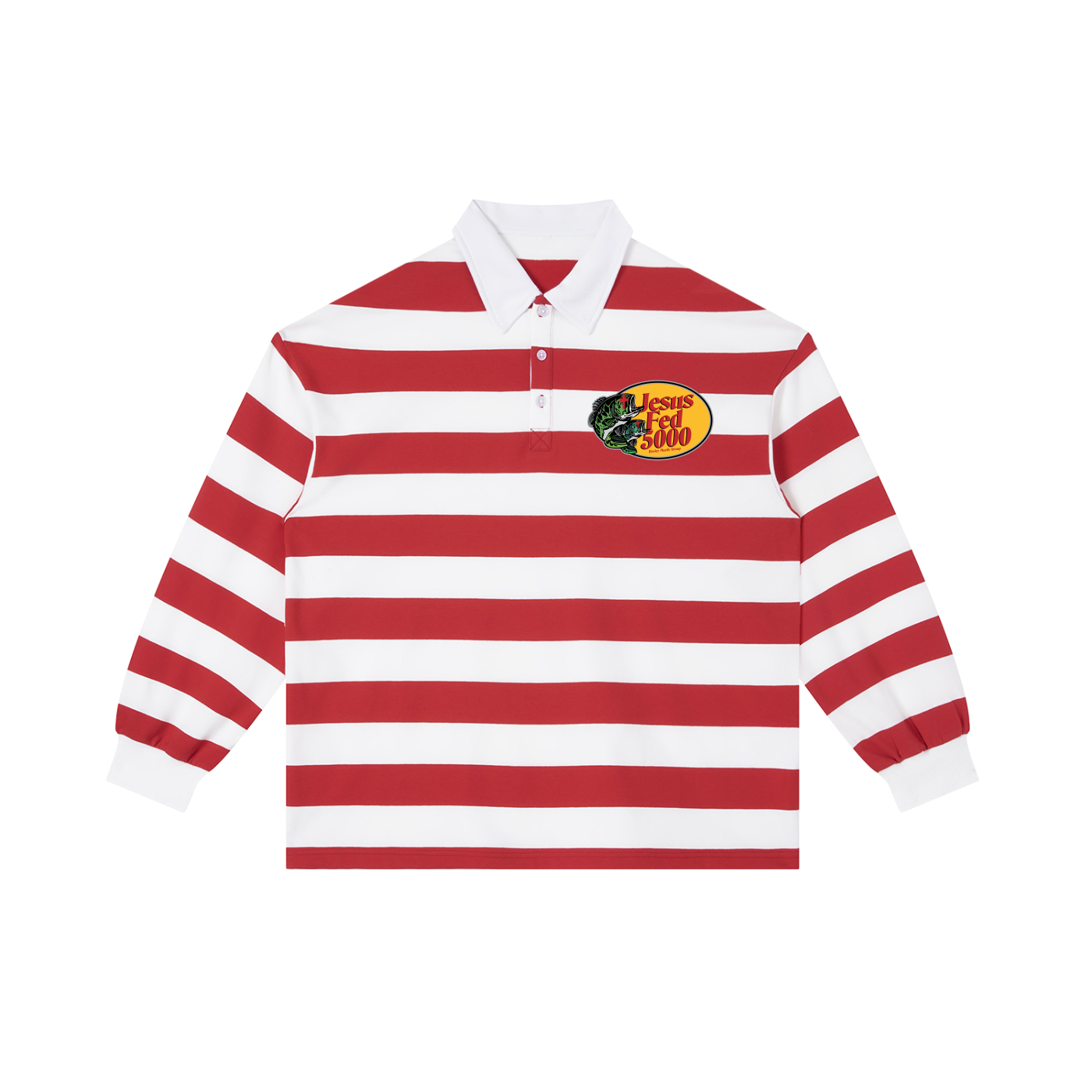“JESUS FED 5000” STRIPE POLO RED/WHITE