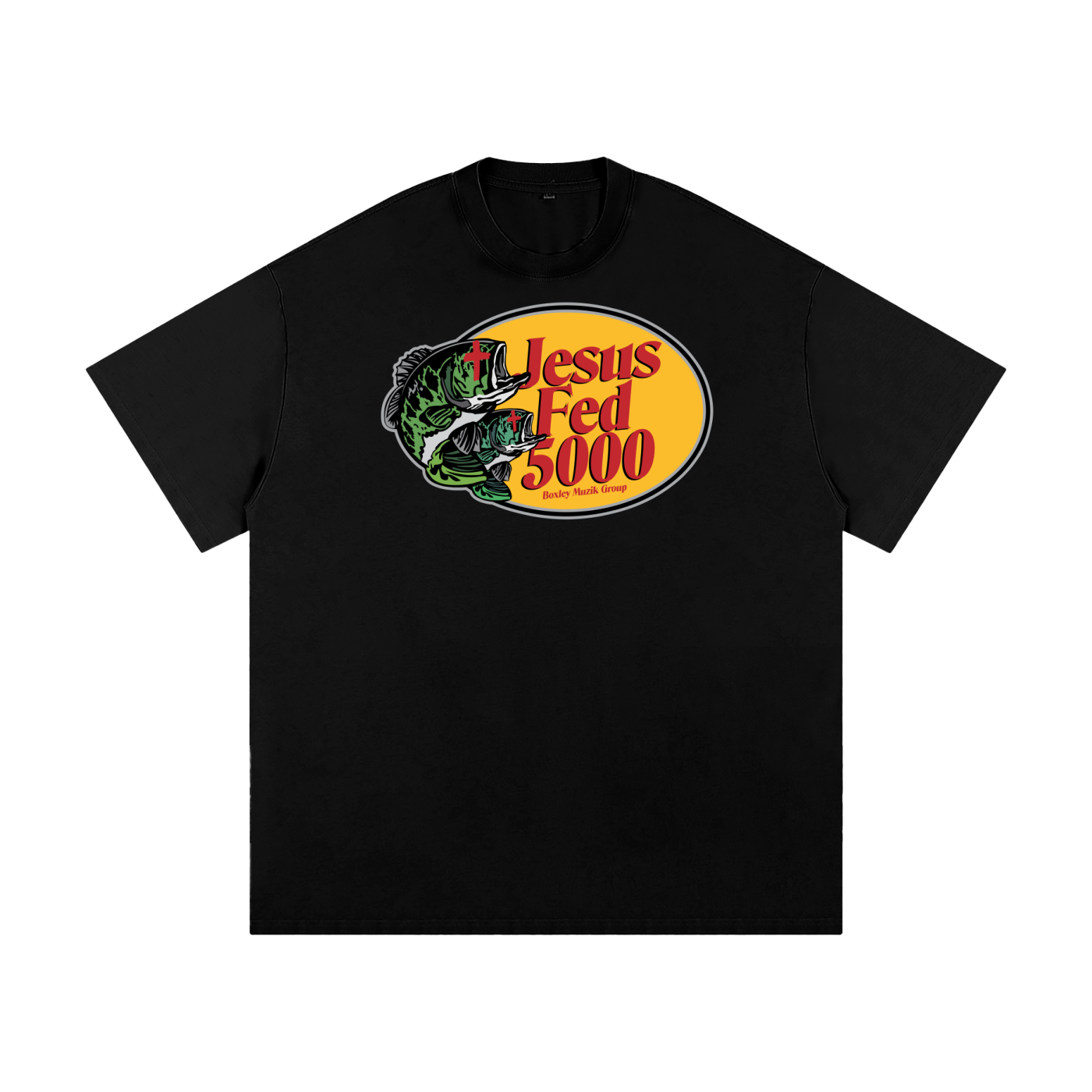 “JESUS FED 5000” BLACK HEAVYWEIGHT DROP SHOULDER TEE