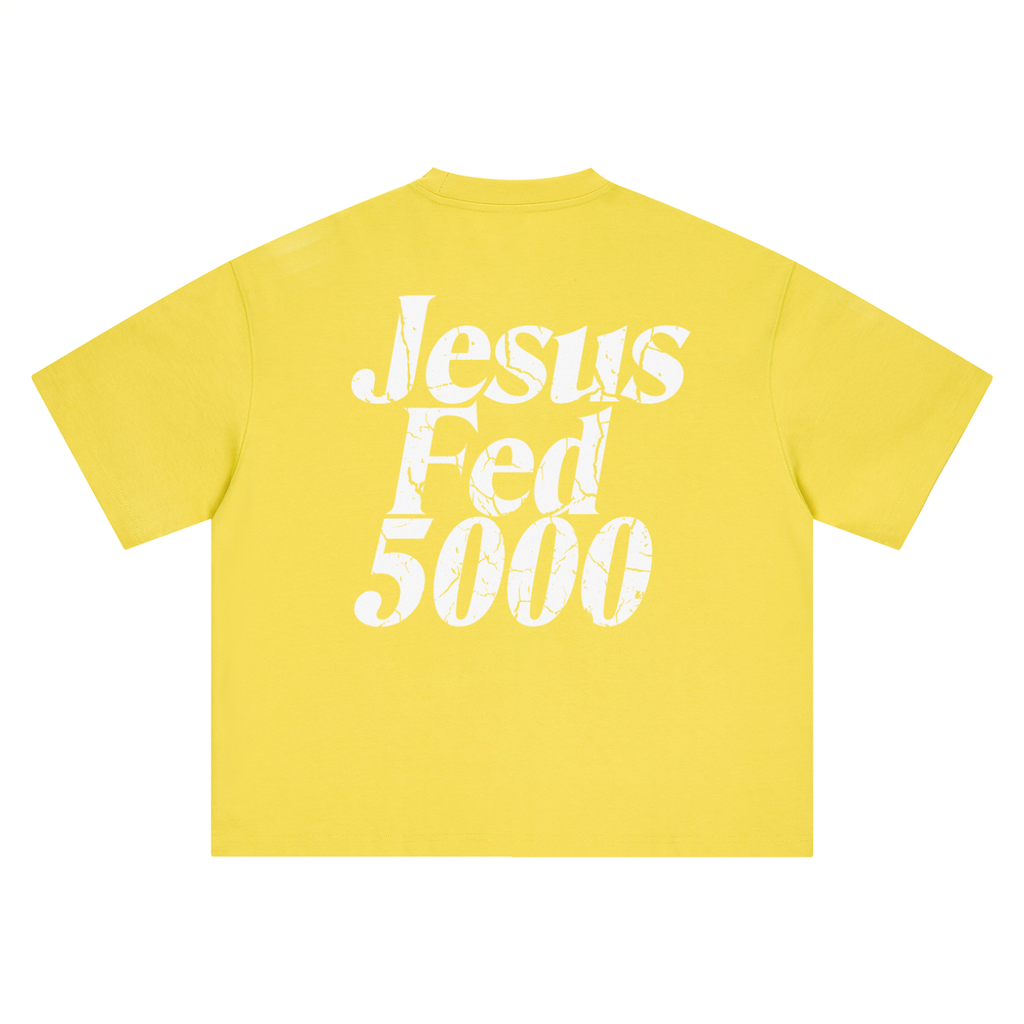 “JESUS FED 5000” BOXY OVERSIZED TEE OLIVE YELLOW