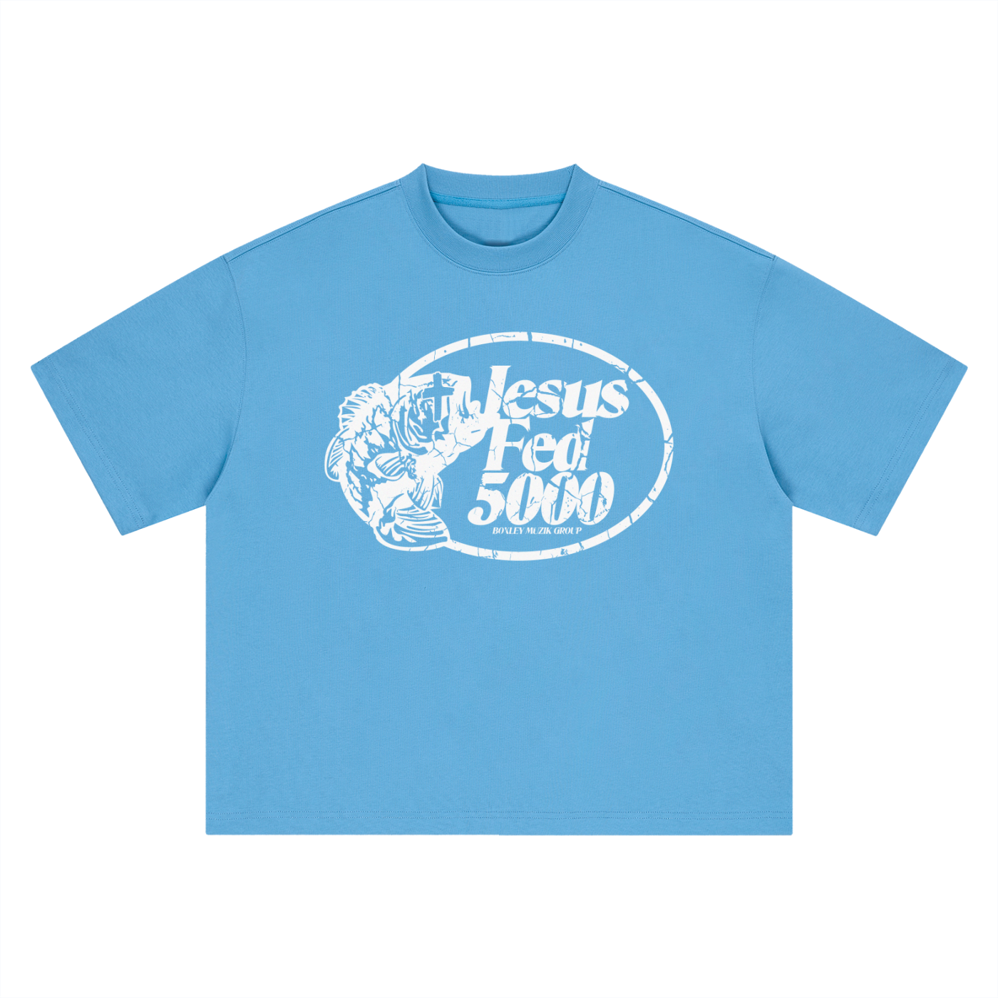 “JESUS FED 5000” BOXY OVERSIZED TEE SKY BLUE