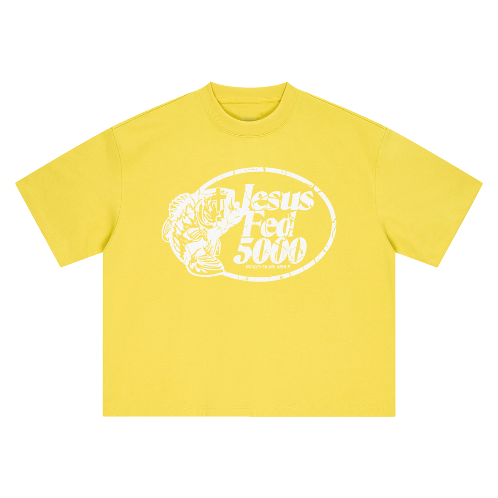 “JESUS FED 5000” BOXY OVERSIZED TEE OLIVE YELLOW