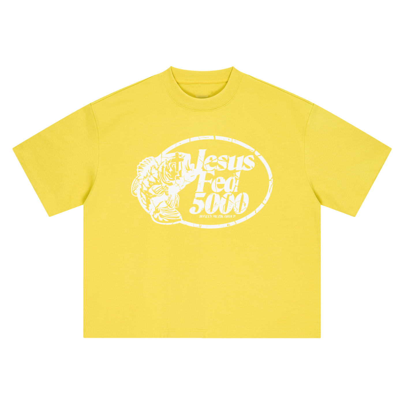 “JESUS FED 5000” BOXY OVERSIZED TEE OLIVE YELLOW